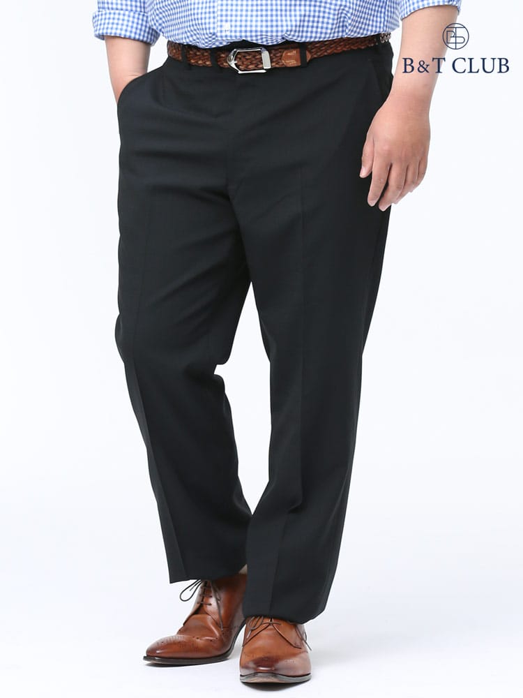 大きいサイズ メンズ B＆T CLUB (ビーアンドティークラブ) 春夏対応 ウール混 チェック柄 ノータック スラックス BLACK