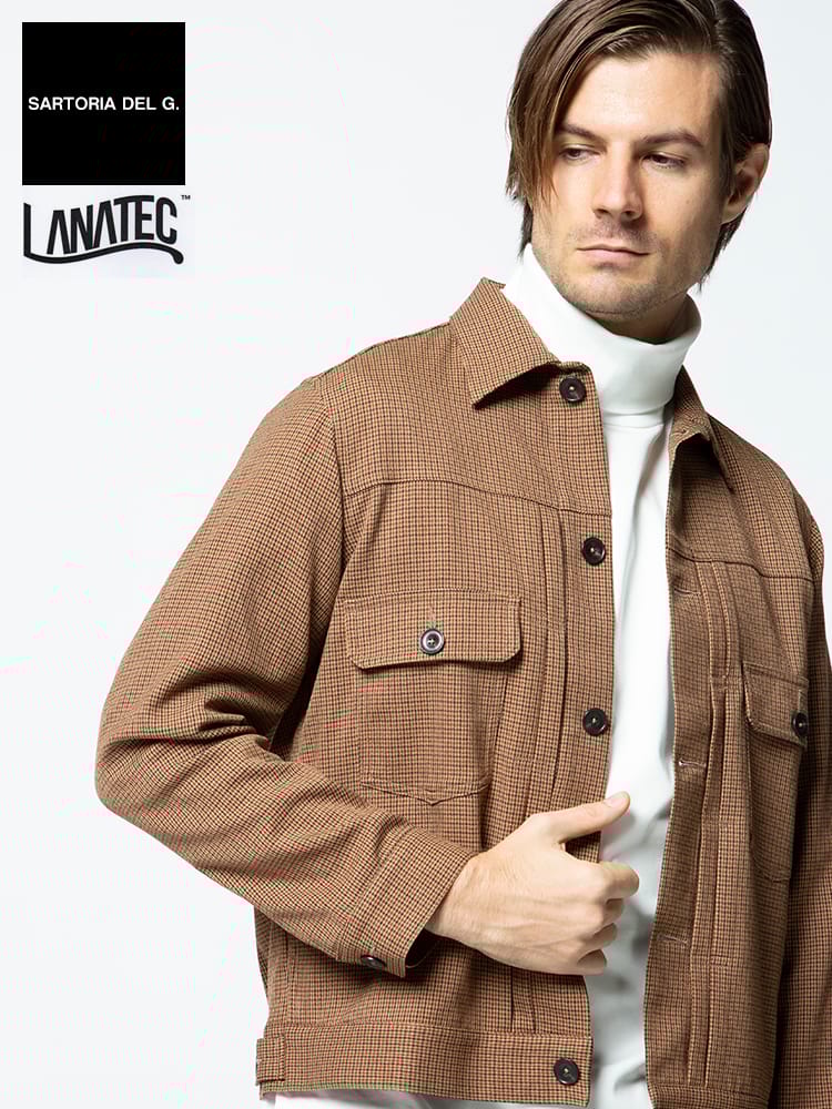 SARTORIA DEL GROSSO (サルトリアデルグロッソ) ラナテック ウォッシャブル ストレッチ 千鳥 ポケット シャツジャケット