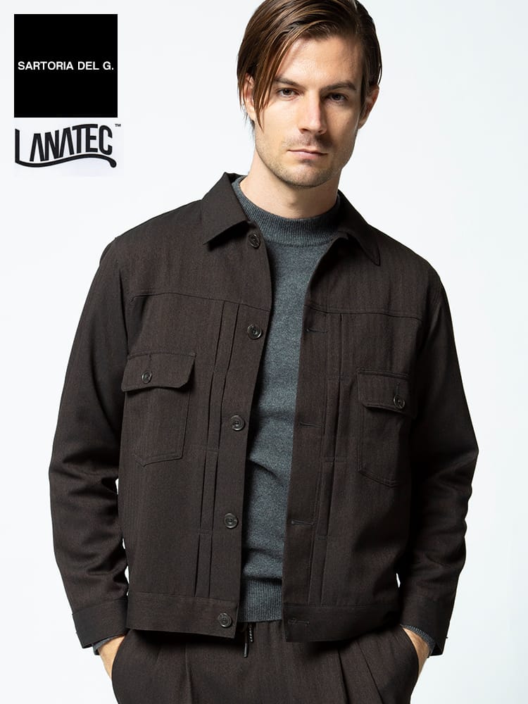 SARTORIA DEL GROSSO (サルトリアデルグロッソ) ラナテック ウォッシャブル ストレッチ ヘリンボン ポケット シャツジャケット