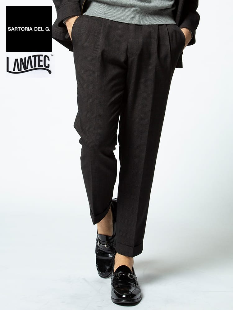 SARTORIA DEL GROSSO (サルトリアデルグロッソ) 秋冬 ラナテック ウォッシャブル ストレッチ チェック ツータック スラックス