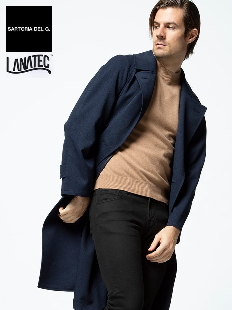 SARTORIA DEL GROSSO (サルトリアデルグロッソ) ラナテック ウォッシャブル ストレッチ チェック タイロッケン コート NAVY