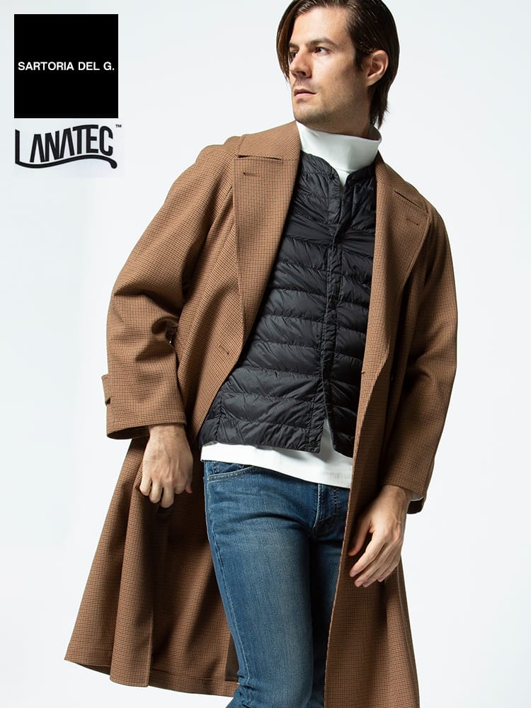 SARTORIA DEL GROSSO (サルトリアデルグロッソ) ラナテック ウォッシャブル ストレッチ 千鳥 タイロッケン コート BROWN