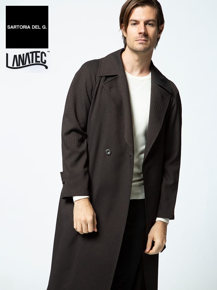 SARTORIA DEL GROSSO (サルトリアデルグロッソ) ラナテック ウォッシャブル ストレッチ ヘリンボン タイロッケン コート DARKBROWN