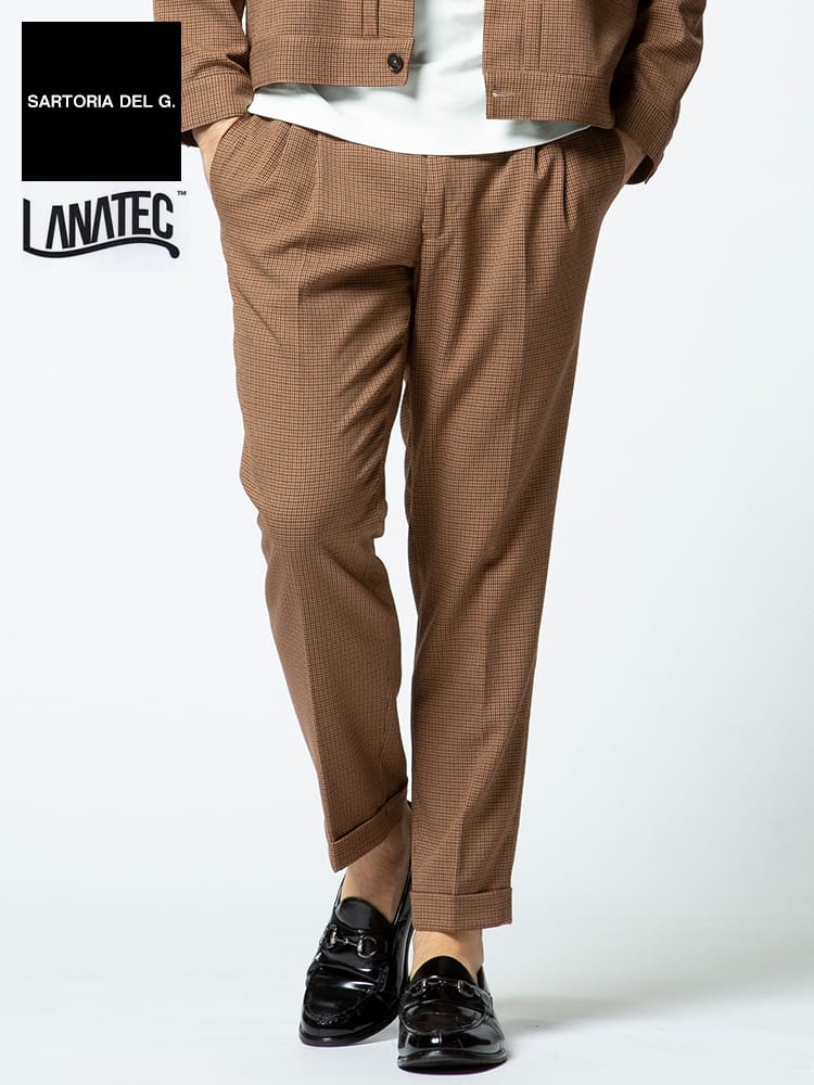 SARTORIA DEL GROSSO (サルトリアデルグロッソ) 秋冬 ラナテック ウォッシャブル ストレッチ 千鳥柄 ツータック スラックス
