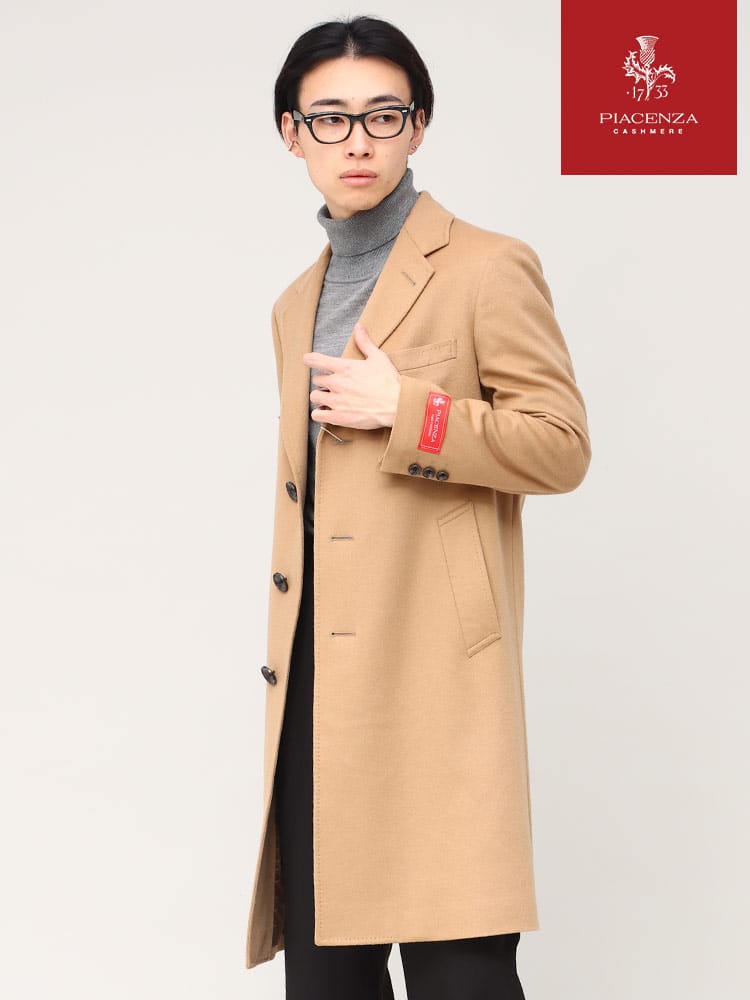 コート半額 COLLEZIONE (コレツィオーネ) カシミヤ100％ 無地 シングル ロングコート NAVY