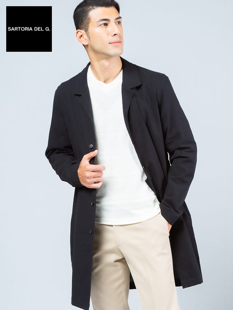 在庫処分 返品交換不可 SARTORIA DEL GROSSO (サルトリアデルグロッソ) 綿100％ シアサッカー シングル シャツコート