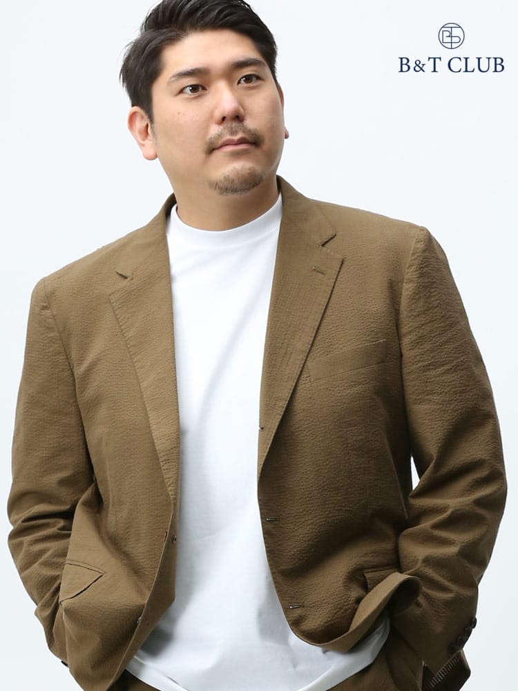 大きいサイズ メンズ B＆T CLUB 春夏 シアサッカー 無地 コットン 段返り3つ釦 ジャケット