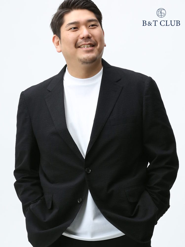 大きいサイズ メンズ B＆T CLUB 春夏 シアサッカー 無地 コットン 段返り3つ釦 ジャケット