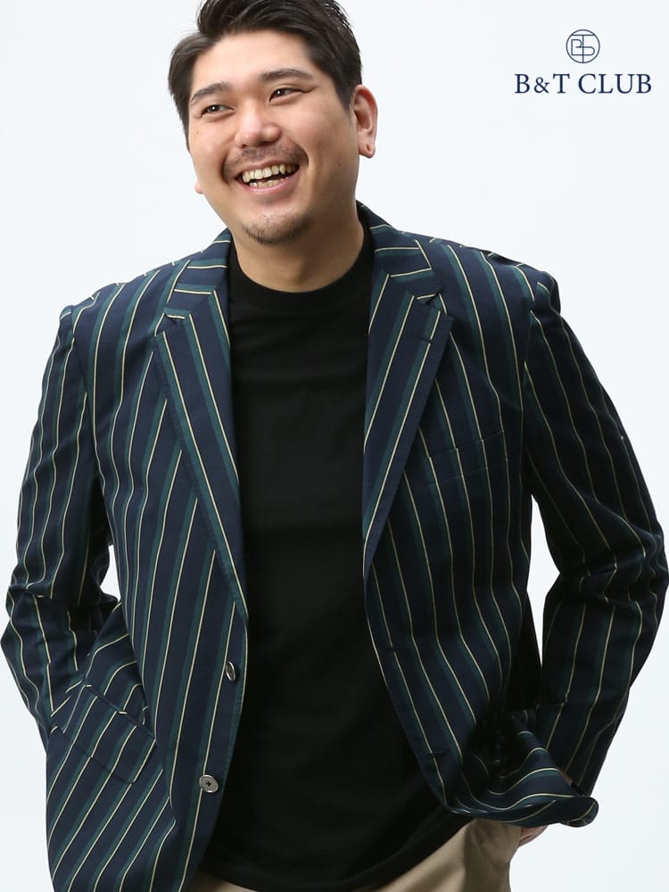 大きいサイズ メンズ B＆T CLUB 春夏 アイビーストライプ コットン 段返り3つ釦 ジャケット
