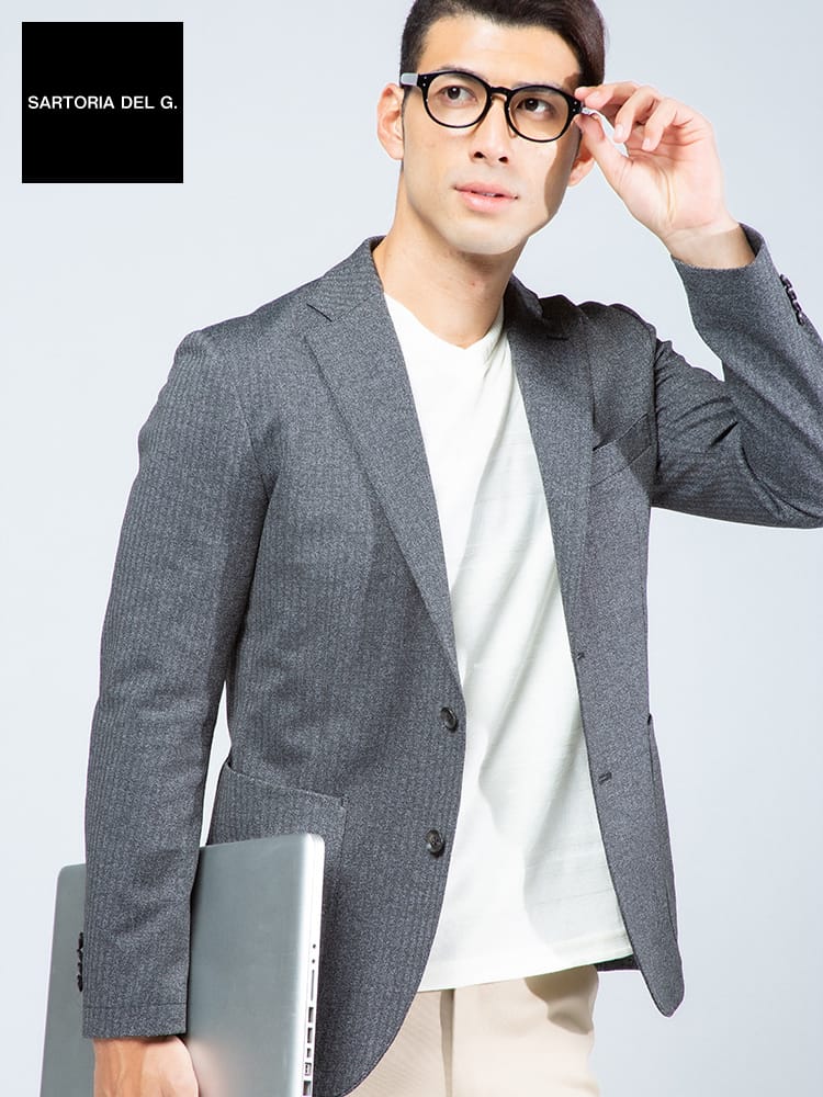 SARTORIA DEL GROSSO (サルトリアデルグロッソ) 春夏 制菌 ジャージー ヘリンボン シングル 2ツ釦 ジャケット