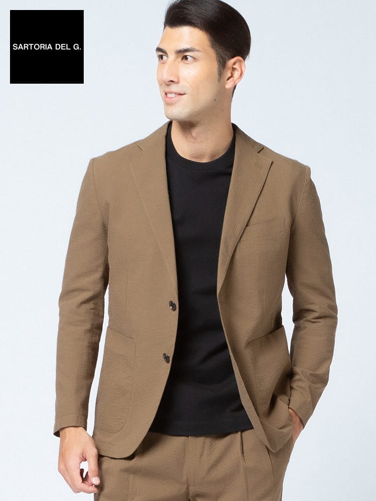 在庫処分 返品交換不可 SARTORIA DEL GROSSO (サルトリアデルグロッソ) 春夏 制菌 シアサッカー シングル 2ツ釦 ジャケット