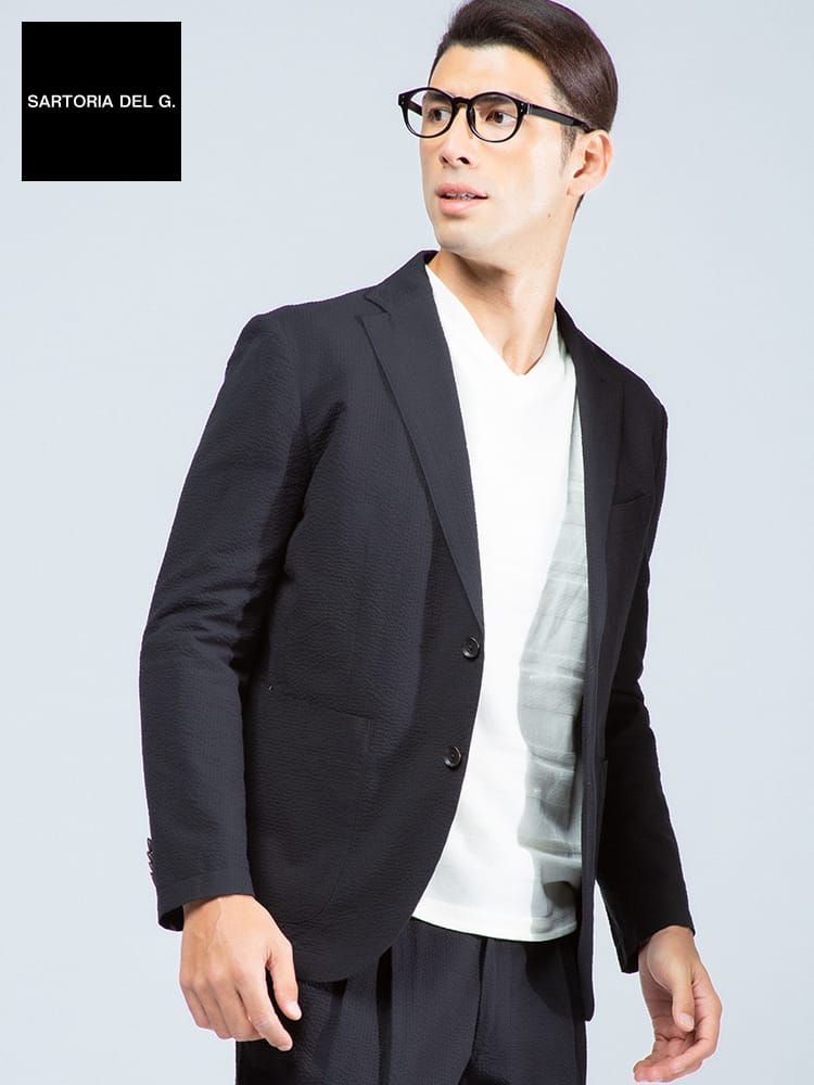 在庫処分 返品交換不可 SARTORIA DEL GROSSO (サルトリアデルグロッソ) 春夏 制菌 シアサッカー シングル 2ツ釦 ジャケット