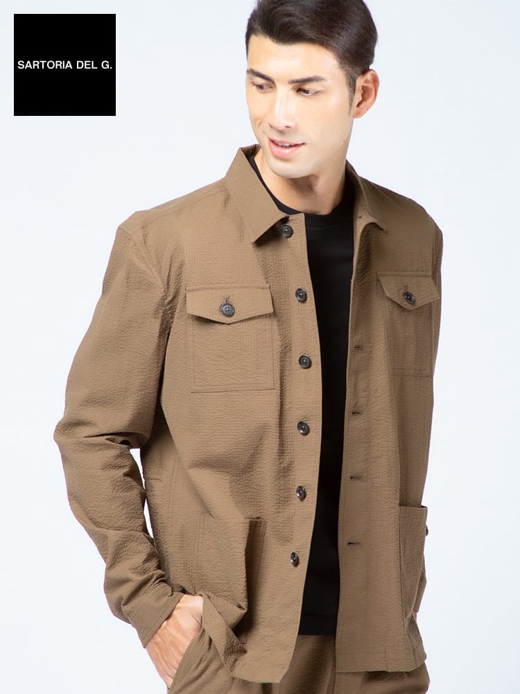 在庫処分 返品交換不可 SARTORIA DEL GROSSO (サルトリアデルグロッソ) 綿100％ シアサッカー カバーオール ジャケット