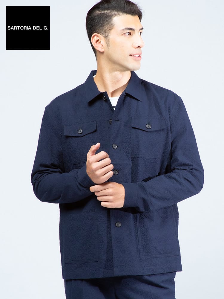 在庫処分 返品交換不可 SARTORIA DEL GROSSO (サルトリアデルグロッソ) 綿100％ シアサッカー カバーオール ジャケット