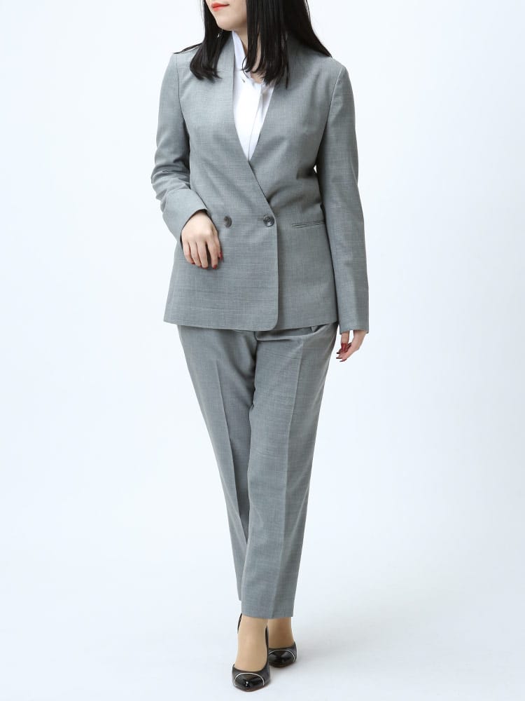 ELGARHYTHM (エルガリズム) ウォッシャブル 無地 ダブル ノーカラー ジャケット ロングパンツ スーツ