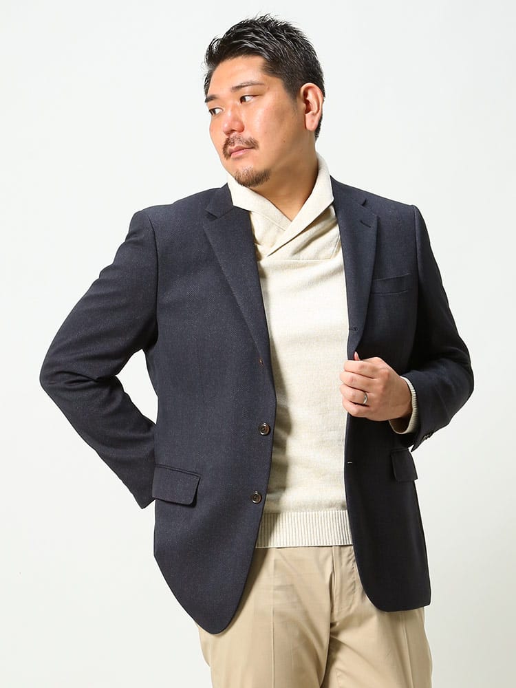 大きいサイズ メンズ B＆T CLUB ビーアンドティークラブ MOONプリント ヘリンボン シングル ジャケット