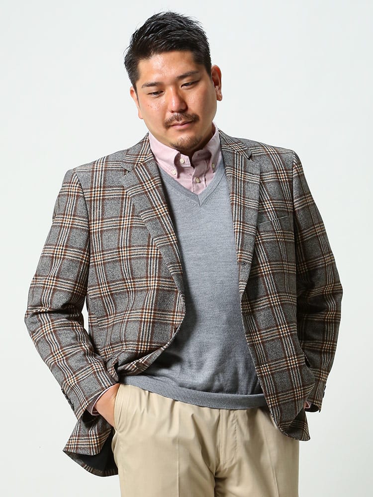 大きいサイズ メンズ B＆T CLUB ビーアンドティークラブ MOONプリント チェック シングル ジャケット