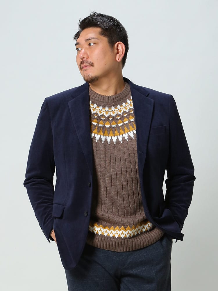 大きいサイズ メンズ B＆T CLUB (ビーアンドティークラブ) 別珍 シングル 段返り3ツ釦 ジャケット