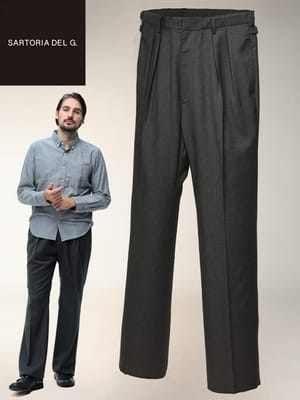 ツータック スラックス Luxs サキソニー 無地 両サイドベルト スーツパンツ ウール メンズ ビジネス 紳士 SARTORIA DEL GROSSO