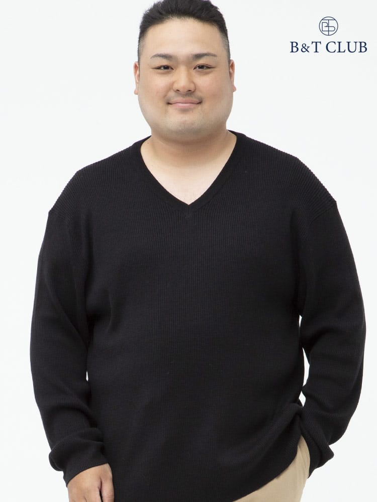 大きいサイズ メンズ B＆T CLUB (ビーアンドティークラブ) 綿混 リブ編み Vネック 長袖 セーター