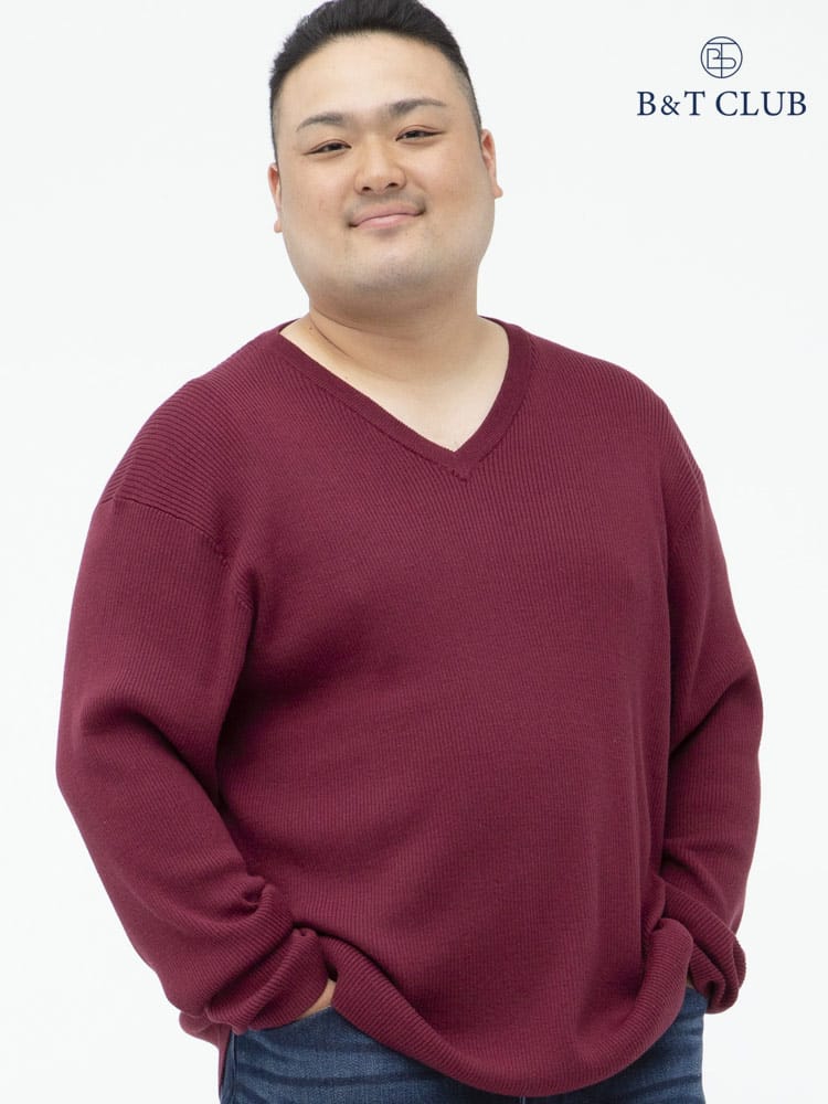 大きいサイズ メンズ B＆T CLUB (ビーアンドティークラブ) 綿混 リブ編み Vネック 長袖 セーター