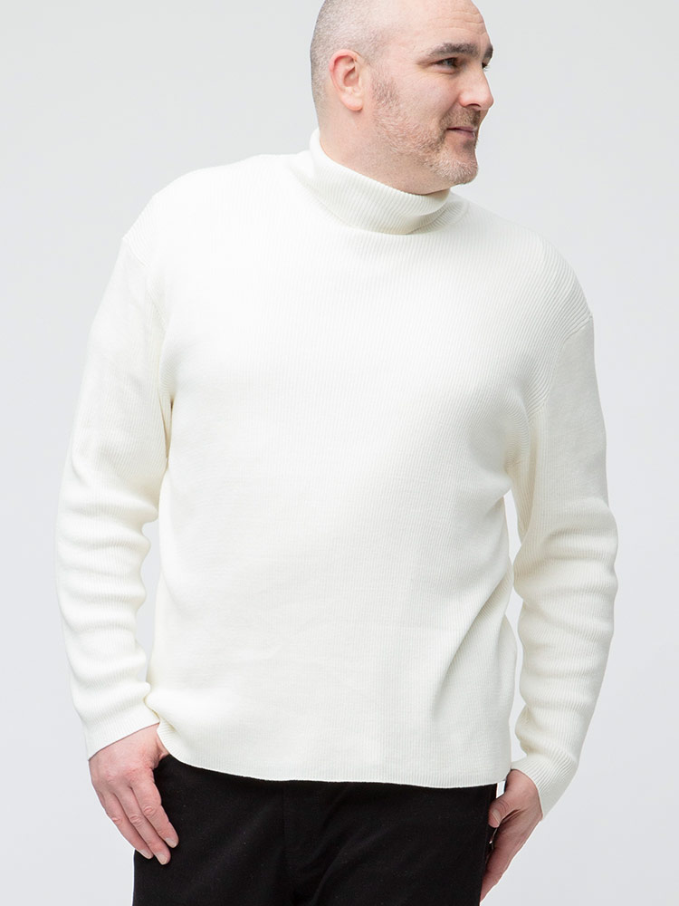 大きいサイズ メンズ B＆T CLUB (ビーアンドティークラブ) 綿混 無地 リブ編み タートルネック セーター