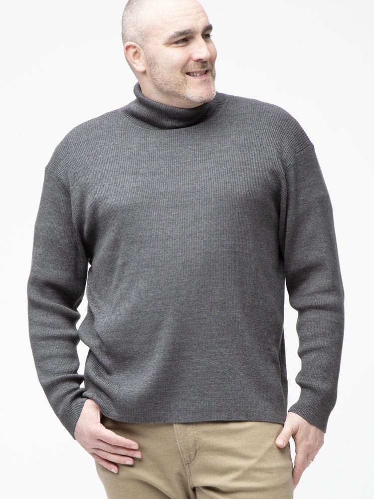 大きいサイズ メンズ B＆T CLUB (ビーアンドティークラブ) 綿混 無地 リブ編み タートルネック セーター