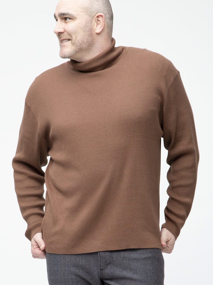 大きいサイズ メンズ B＆T CLUB (ビーアンドティークラブ) 綿混 無地 リブ編み タートルネック セーター