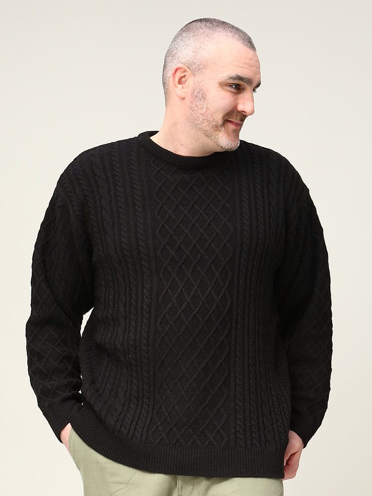 大きいサイズ メンズ B＆T CLUB (ビーアンドティークラブ) クルーネック 長袖 アラン セーター