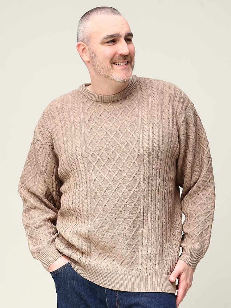 大きいサイズ メンズ B＆T CLUB (ビーアンドティークラブ) クルーネック 長袖 アラン セーター