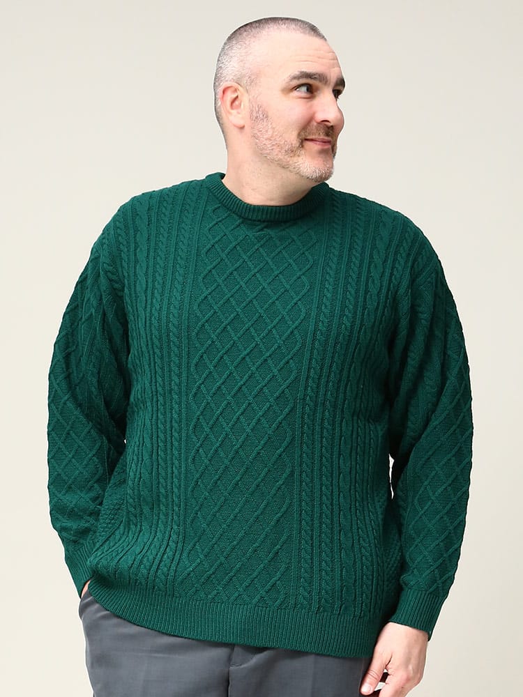 大きいサイズ メンズ B＆T CLUB (ビーアンドティークラブ) クルーネック 長袖 アラン セーター