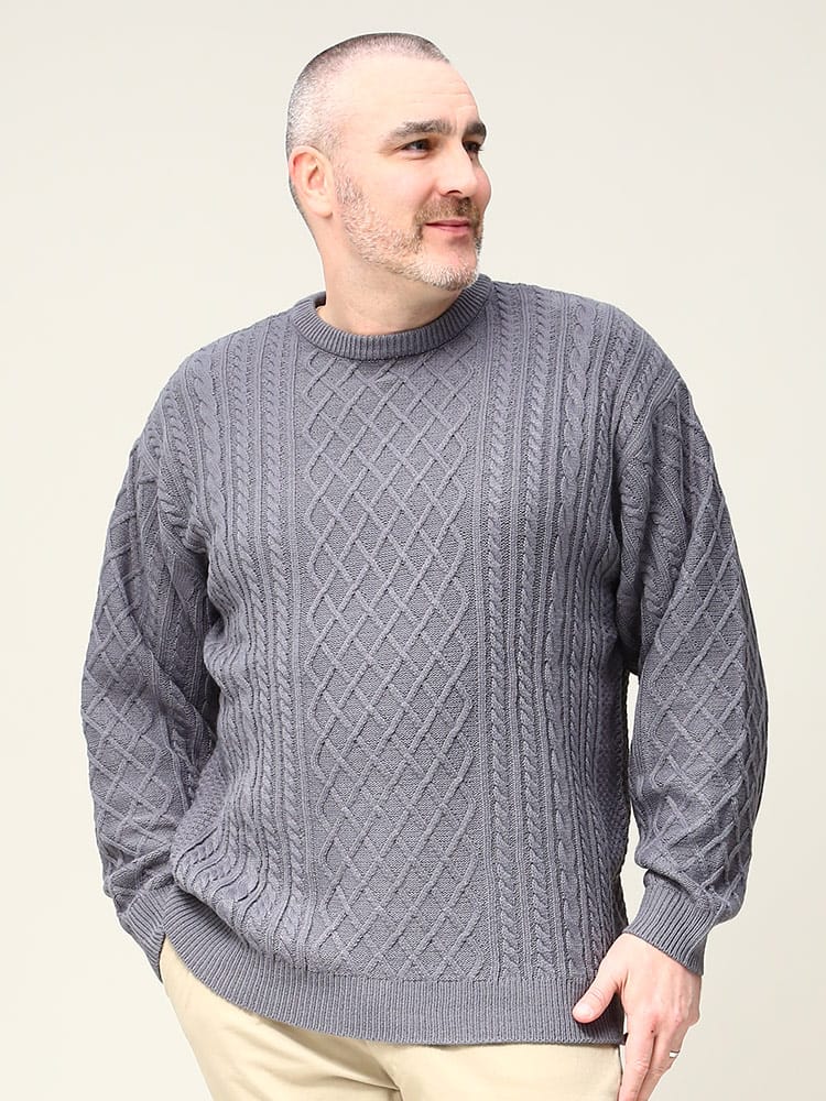 大きいサイズ メンズ B＆T CLUB (ビーアンドティークラブ) クルーネック 長袖 アラン セーター