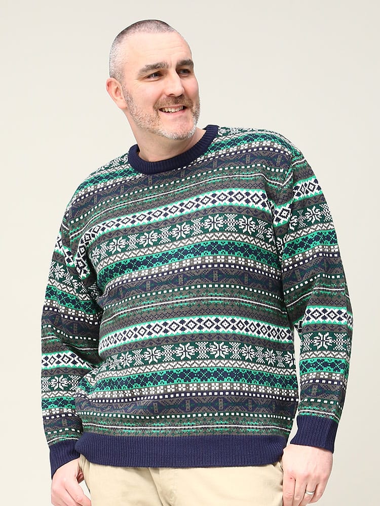 在庫処分 返品交換不可 大きいサイズ メンズ B＆T CLUB (ビーアンドティークラブ) フェアアイル クルーネック セーター