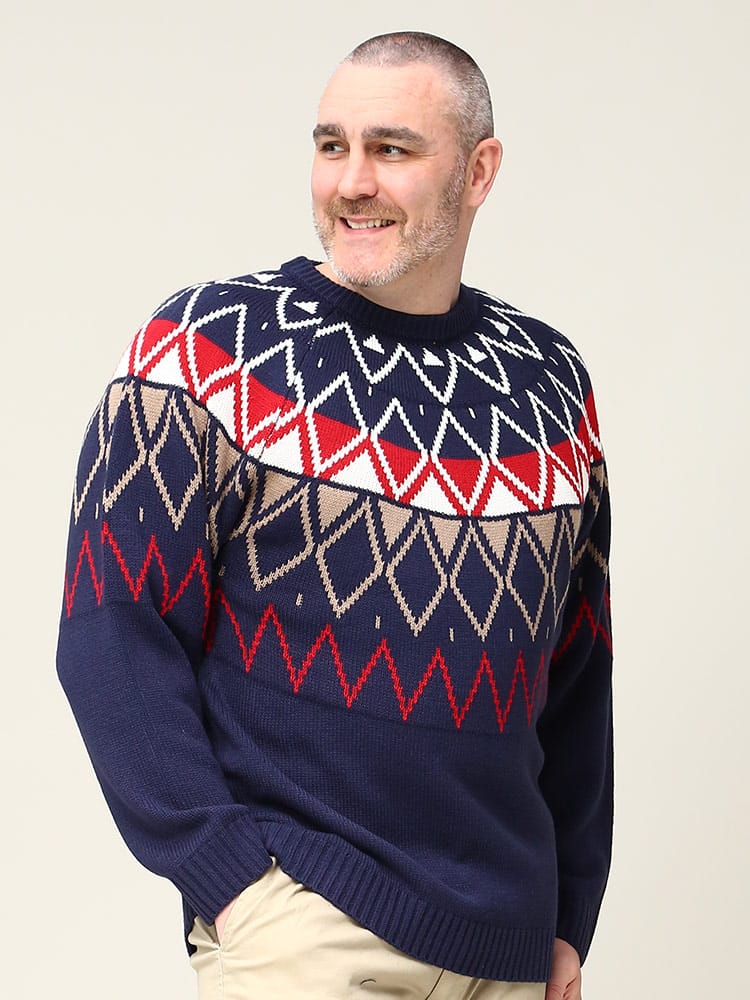 在庫処分 返品交換不可 大きいサイズ メンズ B＆T CLUB (ビーアンドティークラブ) ノルディック クルーネック セーター