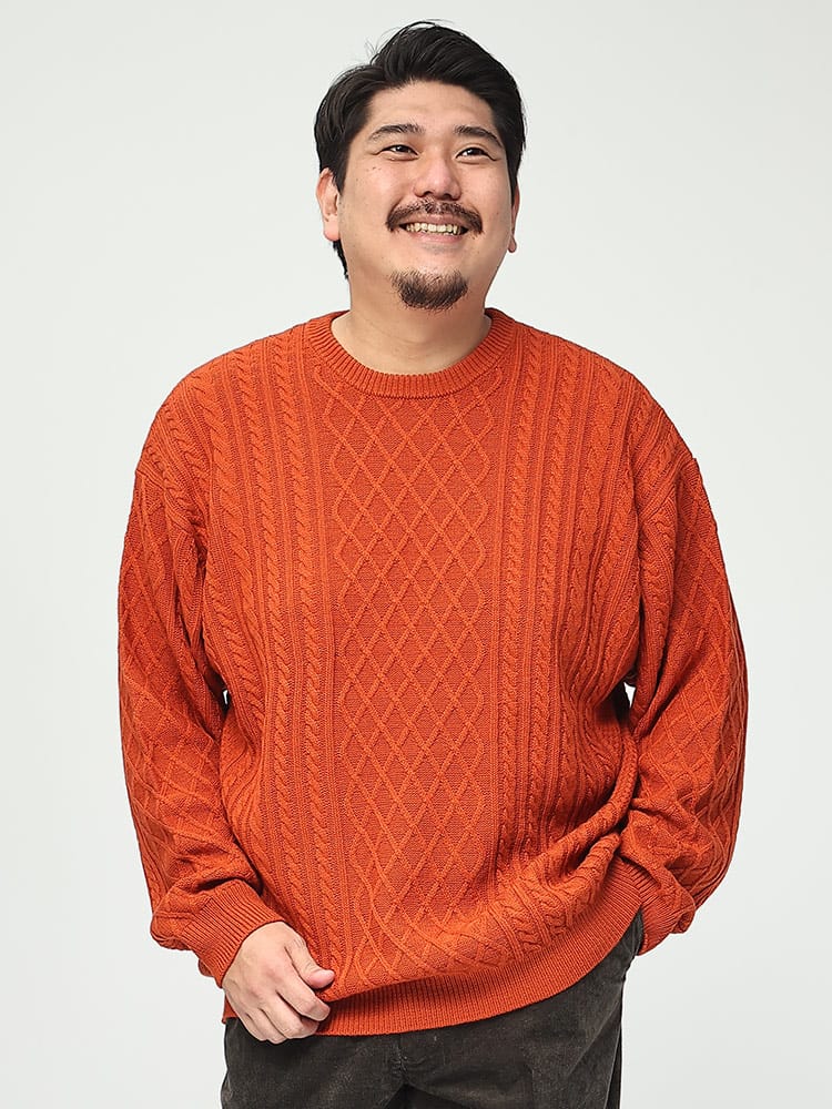 在庫処分 返品交換不可 大きいサイズ メンズ B＆T CLUB (ビーアンドティークラブ) 7G ケーブル クルーネック セーター