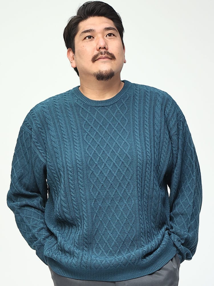 在庫処分 返品交換不可 大きいサイズ メンズ B＆T CLUB (ビーアンドティークラブ) 7G ケーブル クルーネック セーター