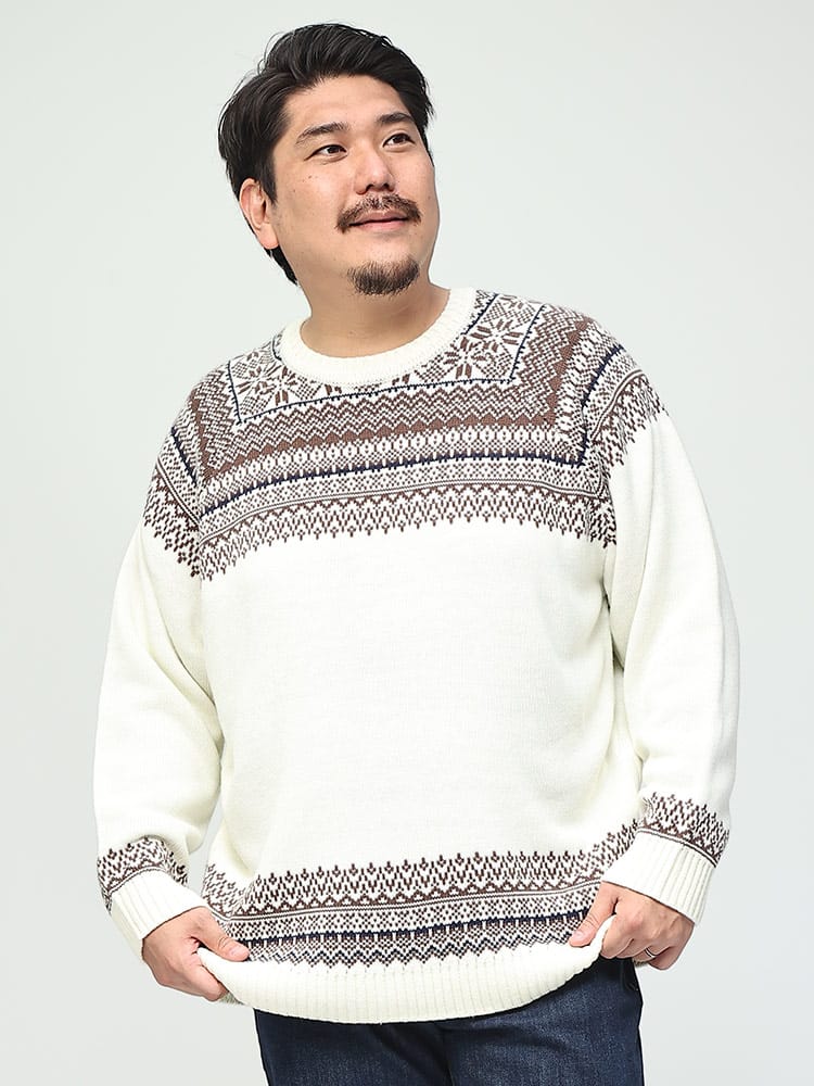 在庫処分 返品交換不可 大きいサイズ メンズ B＆T CLUB (ビーアンドティークラブ) 7G フェアアイル柄 クルーネック セーター