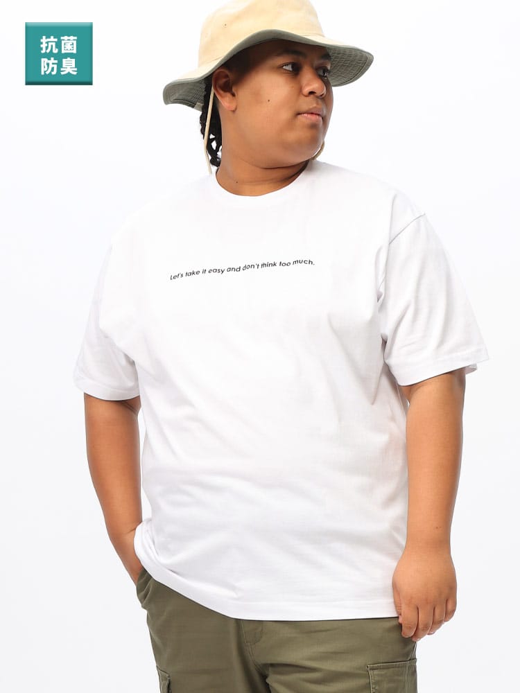 半袖 Tシャツ 抗菌 消臭 防臭 モノトーン 細メッセージ 半ラバープリント トップス クルー 大きいサイズ メンズ