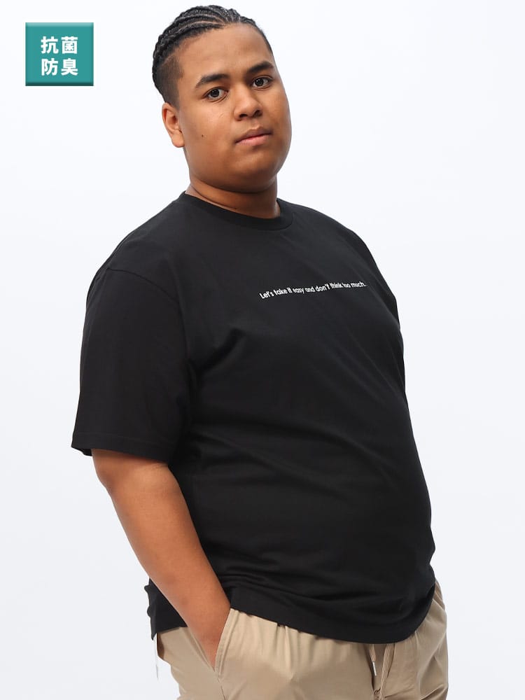 半袖 Tシャツ 抗菌 消臭 防臭 モノトーン 細メッセージ 半ラバープリント トップス クルー 大きいサイズ メンズ