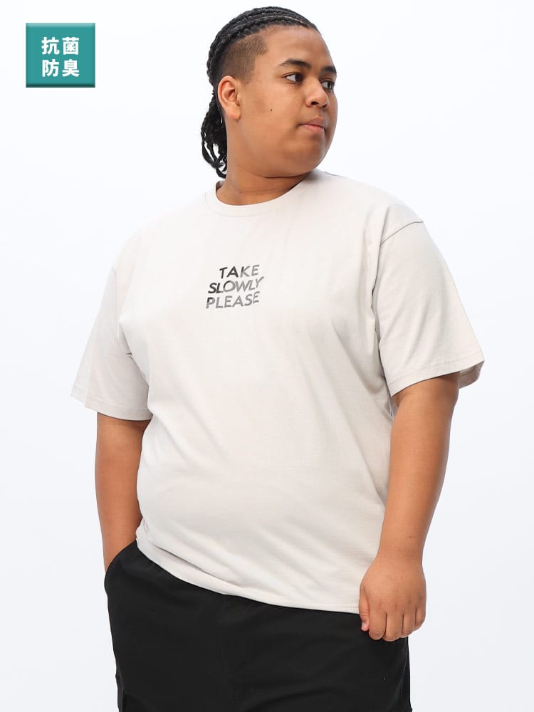 半袖 Tシャツ 抗菌 消臭 防臭 メッセージ 発砲プリント クルーネック トップス クルー 大きいサイズ メンズ