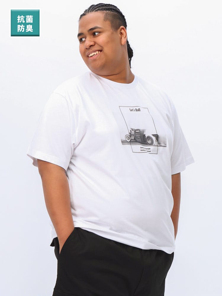 半袖 Tシャツ 抗菌 消臭 防臭 クラシックカー フォトプリント クルーネック トップス クルー 大きいサイズ メンズ