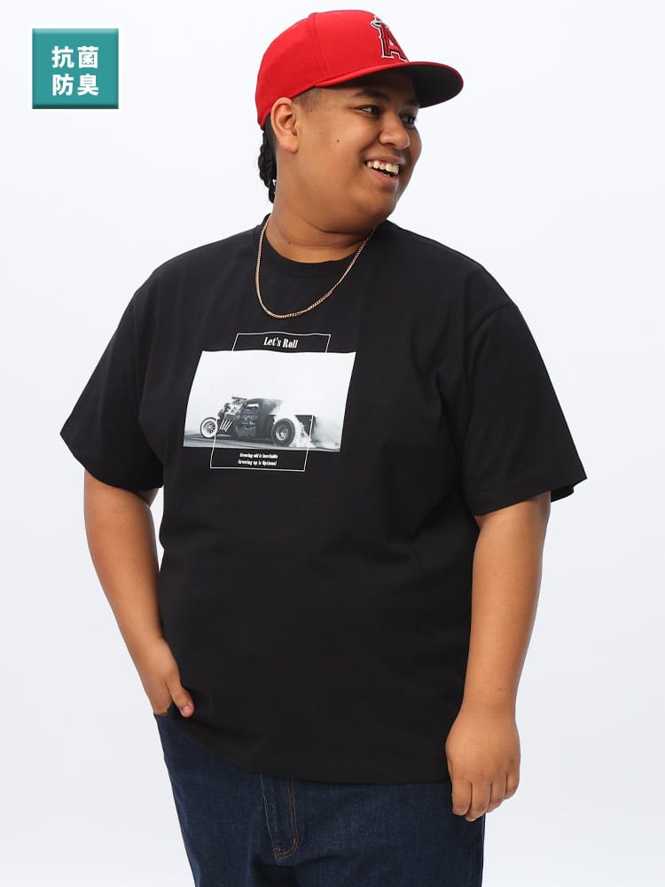 半袖 Tシャツ 抗菌 消臭 防臭 クラシックカー フォトプリント クルーネック トップス クルー 大きいサイズ メンズ