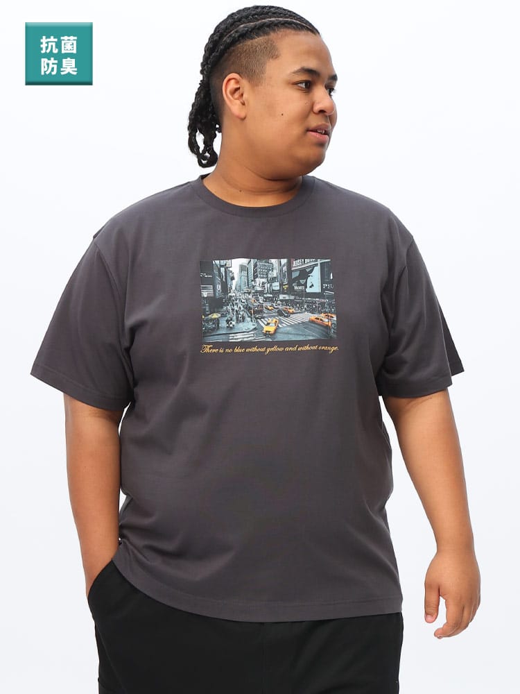 半袖 Tシャツ 抗菌 消臭 防臭 シティグラフィック フォトプリント クルーネック トップス クルー 大きいサイズ メンズ