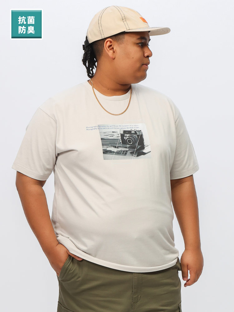 半袖 Tシャツ 抗菌 消臭 防臭 カメラ×メッセージ フォトプリント クルーネック トップス クルー 大きいサイズ メンズ
