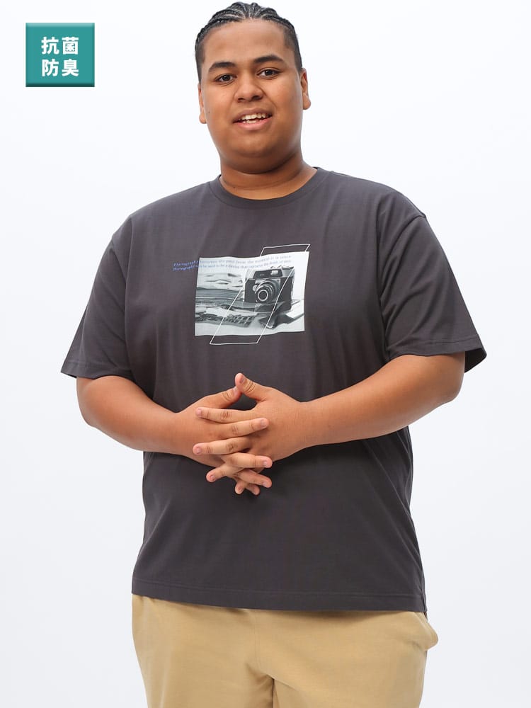半袖 Tシャツ 抗菌 消臭 防臭 カメラ×メッセージ フォトプリント クルーネック トップス クルー 大きいサイズ メンズ