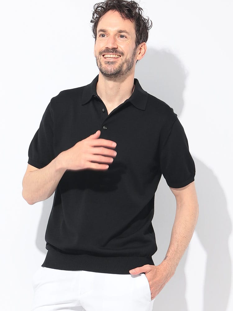 GIM (ジム) 天竺 無地 半袖 ニットポロシャツ メンズ