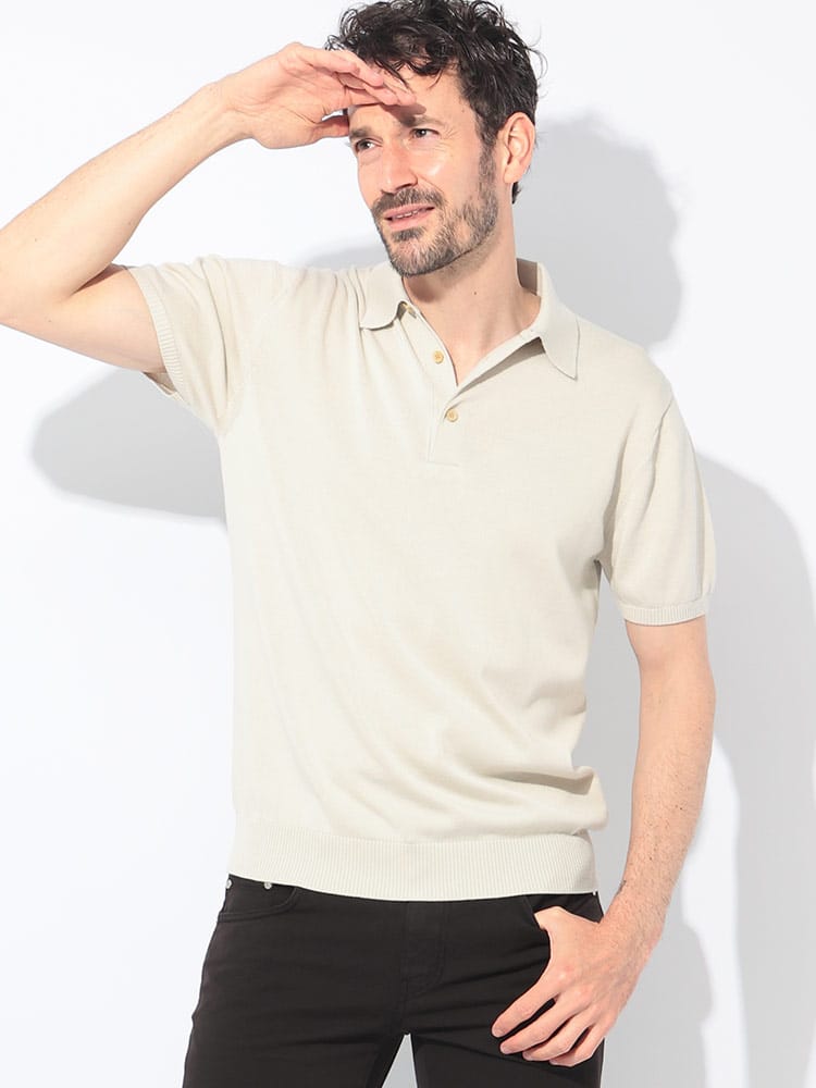 GIM (ジム) 天竺 無地 半袖 ニットポロシャツ メンズ