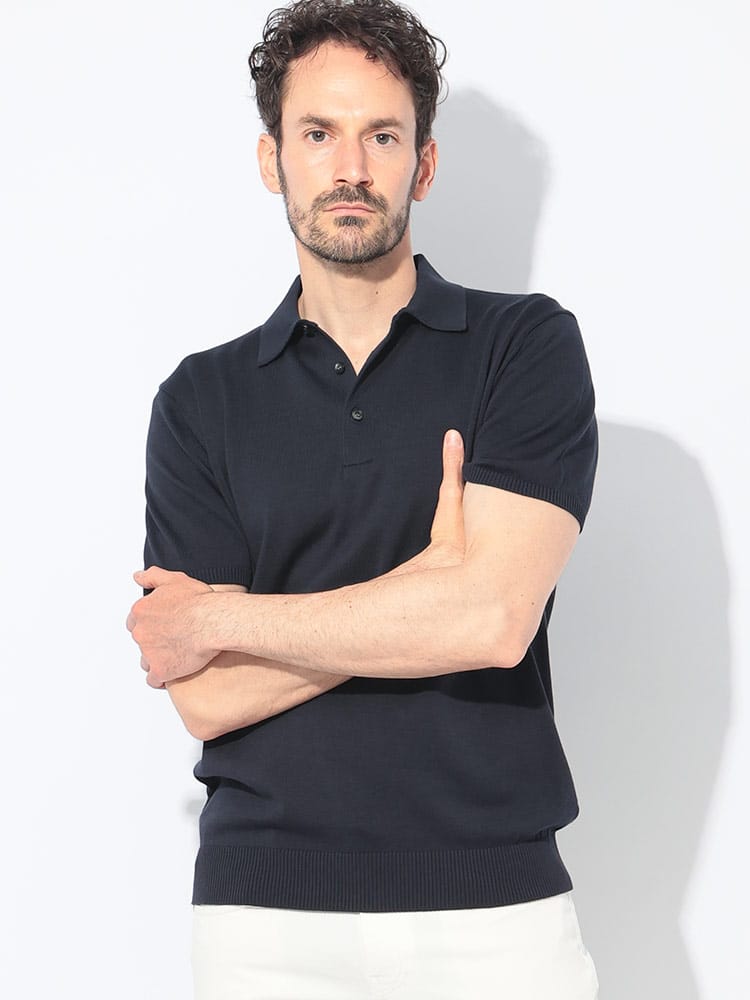 GIM (ジム) 天竺 無地 半袖 ニットポロシャツ メンズ