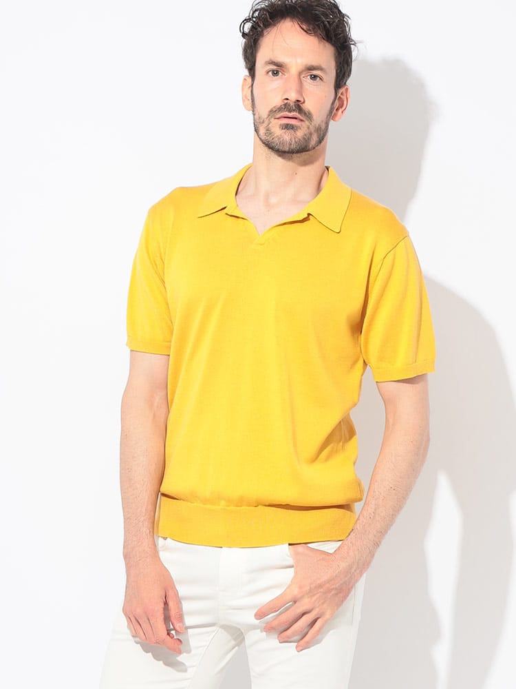 GIM (ジム) 天竺 半袖 スキッパー ニットポロシャツ メンズ