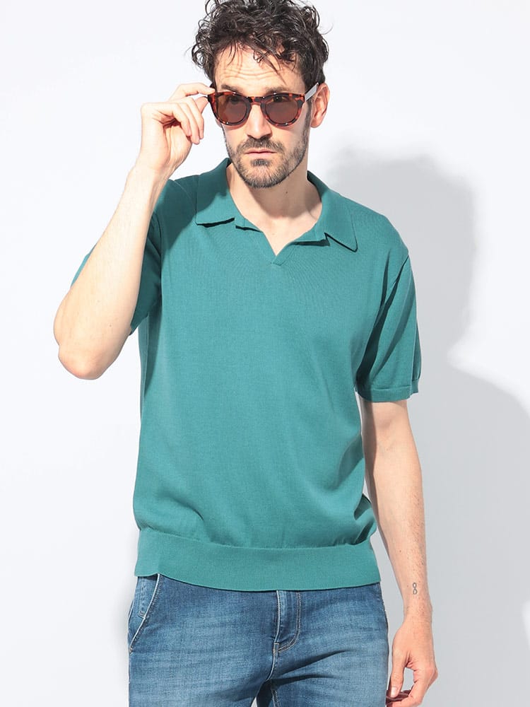 GIM (ジム) 天竺 半袖 スキッパー ニットポロシャツ メンズ